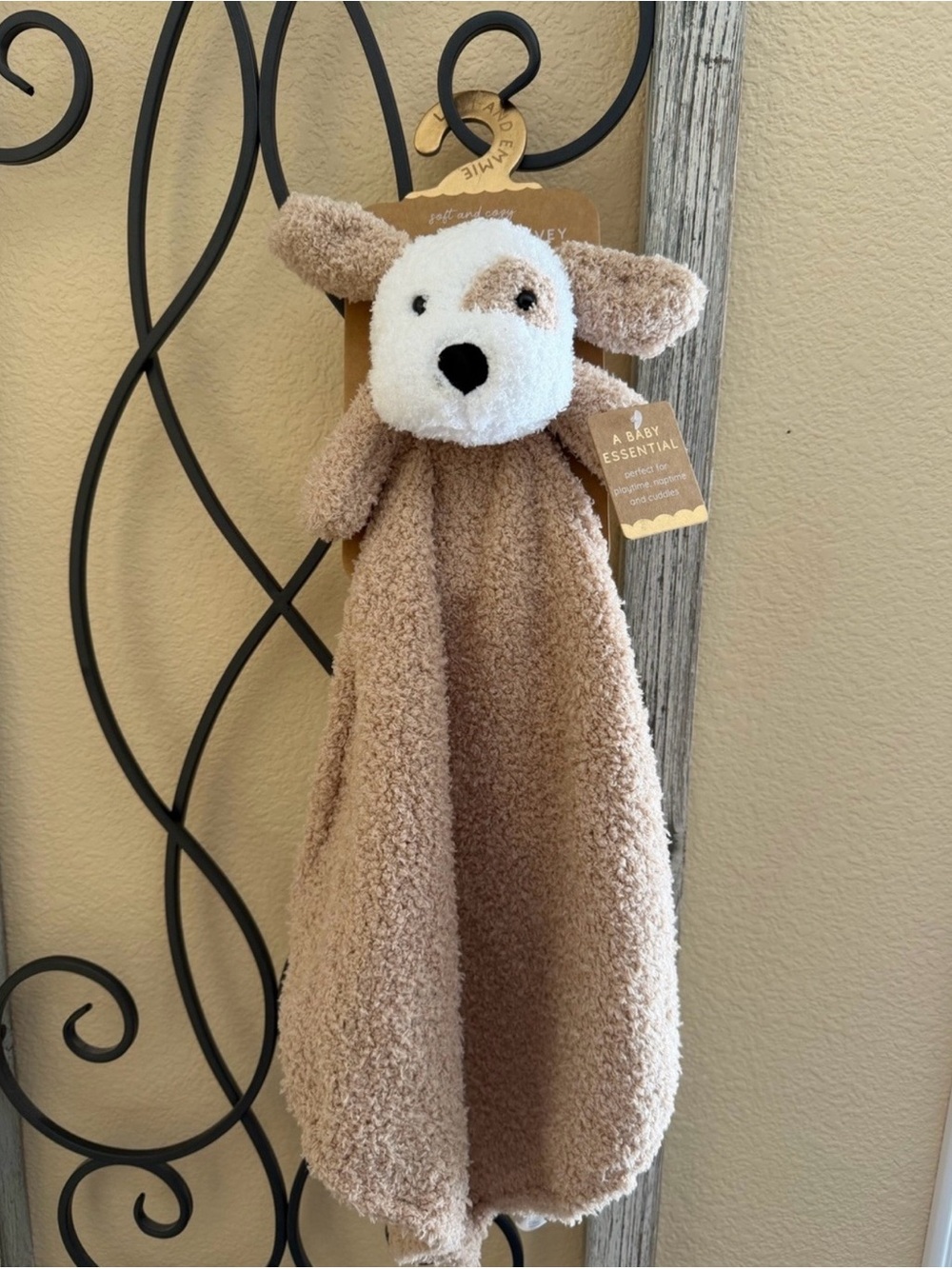 Baby Essentials Tan and White Puppy Lovey Security Blanket